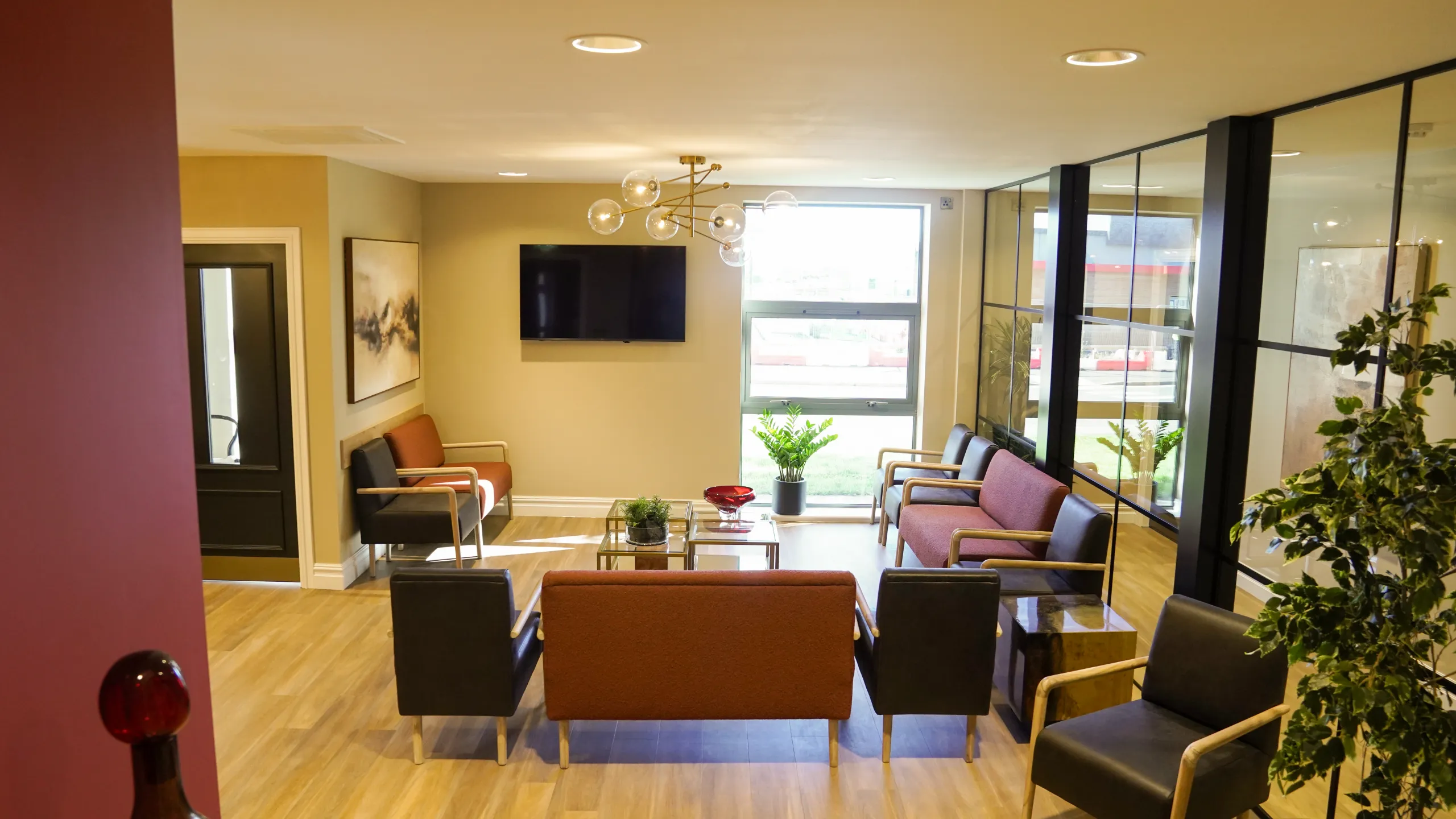 Waiting area with glazed partitions at a Westmount Dental practice