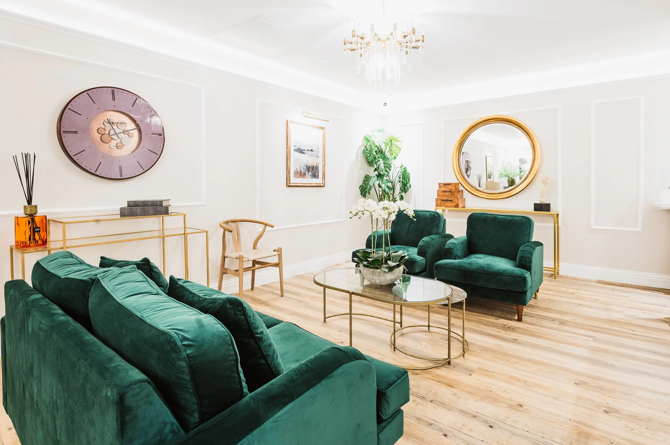 Emerald velvet patient lounge at Bright Orthodontics, Liverpool — from the BH Projects Group dental practice design gallery