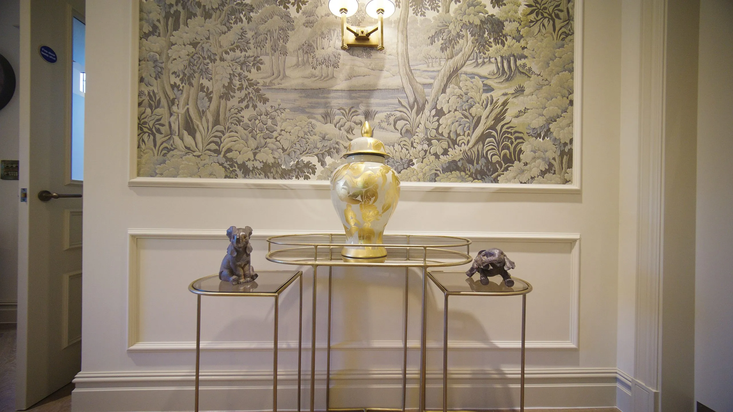 Console table and panelled walls in the entrance hall at Infinity Dental Suite, Harrogate