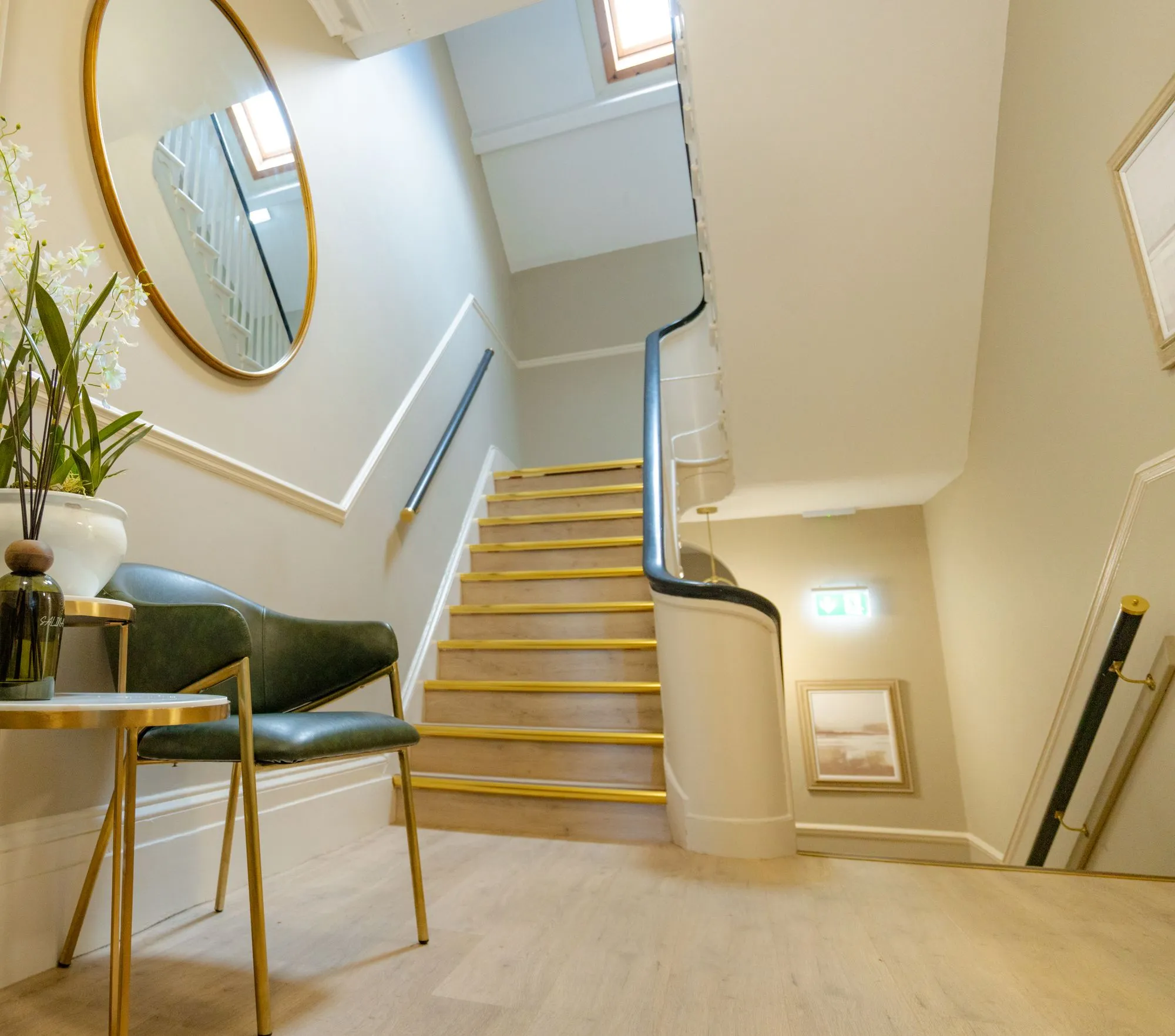 Refurbished staircase linking the three floors at Alma Dental, North Shields