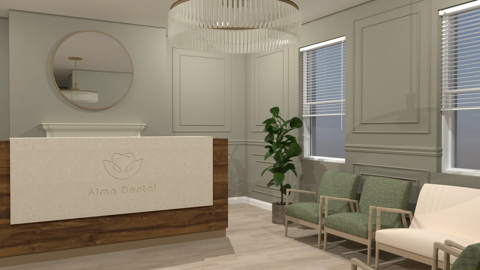Design visual of the Alma Dental waiting room
