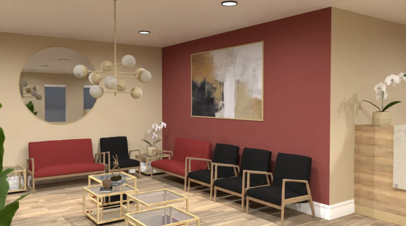 Design visual of the waiting room at Westmount Dental, Middlesbrough