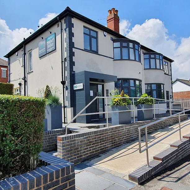 The converted property with new signage and access ramp at Infinity Dental Clinic, Leeds
